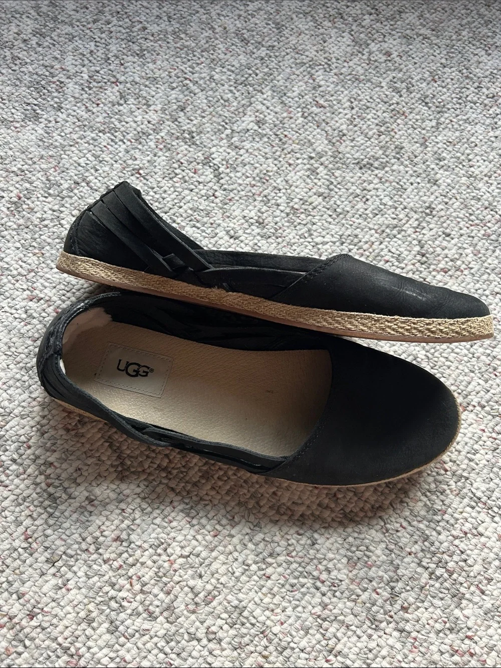 UGG Black Nunuck Leather Cicily Espadrille Flats